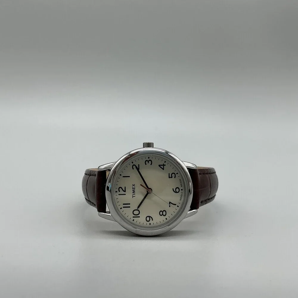 Timex Indiglo Easy Reader Womens Watch 30mm Brown Leather Silver Tone